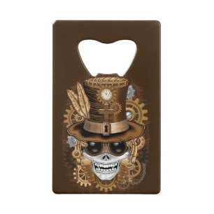 Skull Steampunk Voodoo Retro Machine Kredietkaart Flessenopener