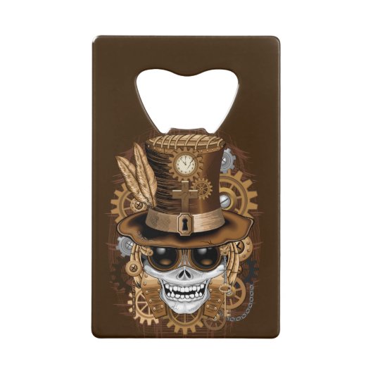 Skull Steampunk Voodoo Retro Machine Kredietkaart Flessenopener (Voorkant)