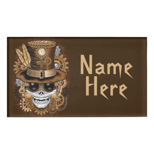 Skull Steampunk Voodoo Retro Machine Naambadge (Voorkant)