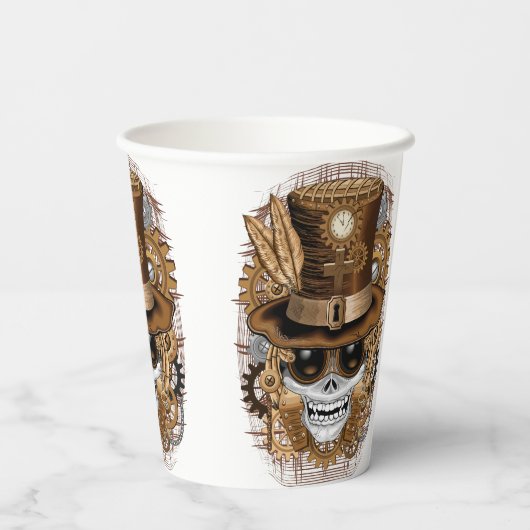 Skull Steampunk Voodoo Retro Machine Papieren Bekers (Achterkant)