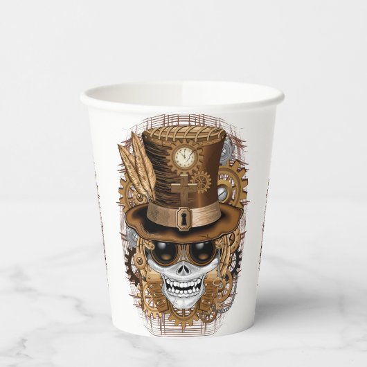 Skull Steampunk Voodoo Retro Machine Papieren Bekers (Links)