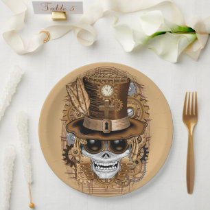 Skull Steampunk Voodoo Retro Machine Papieren Bordje