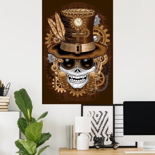 Skull Steampunk Voodoo Retro Machine Poster (Thuiskantoor)