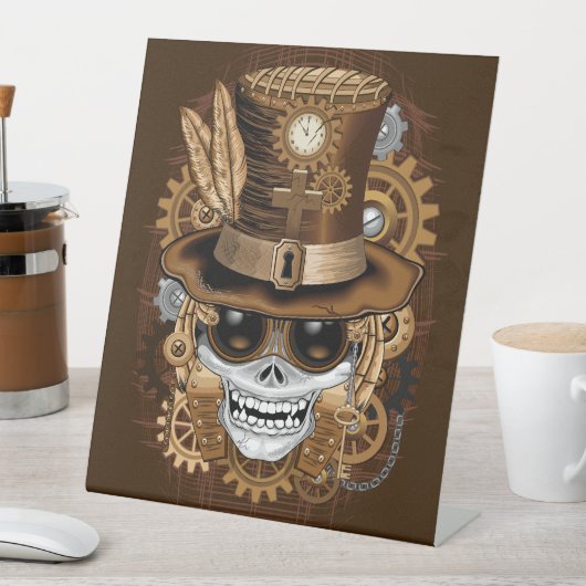 Skull Steampunk Voodoo Retro Machine Reclamebord Met Voetstuk (Insitu)