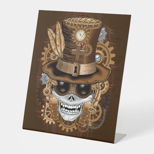 Skull Steampunk Voodoo Retro Machine Reclamebord Met Voetstuk (Voorkant)