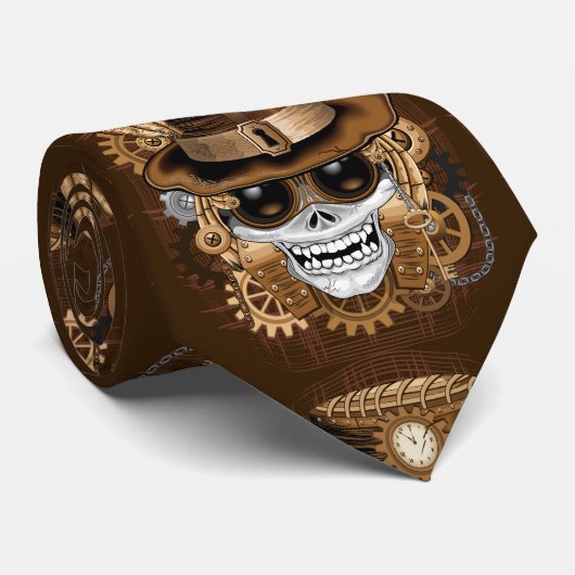 Skull Steampunk Voodoo Retro Machine Stropdas (Opgerold)