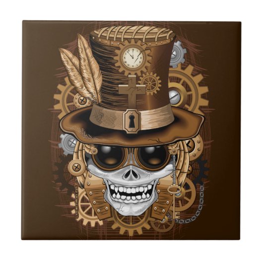 Skull Steampunk Voodoo Retro Machine Tegeltje (Voorkant)