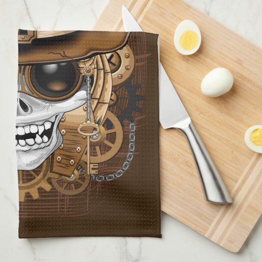 Skull Steampunk Voodoo Retro Machine Theedoek (Quarter Fold)