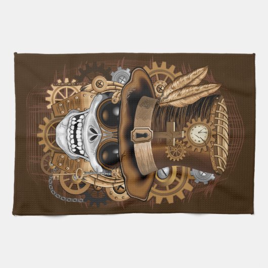 Skull Steampunk Voodoo Retro Machine Theedoek (Horizontaal)