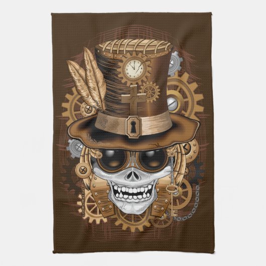 Skull Steampunk Voodoo Retro Machine Theedoek (Verticaal)