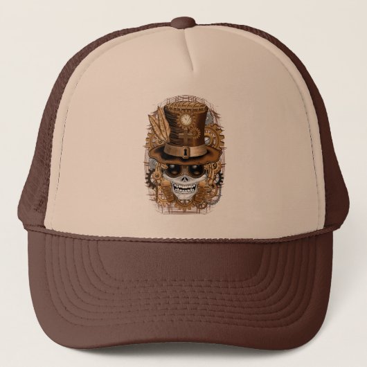 Skull Steampunk Voodoo Retro Machine Trucker Pet (Voorkant)