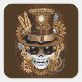 Skull Steampunk Voodoo Retro Machine Vierkante Sticker (Voorkant)