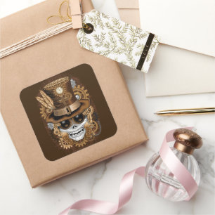 Skull Steampunk Voodoo Retro Machine Vierkante Sticker