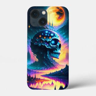 Skull sterren maan hemelwater rivierbergen iPhone 13 mini hoesje