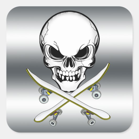 Skull sticker met skateboards Silver (Voorkant)