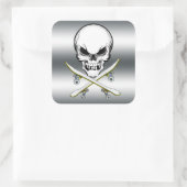 Skull sticker met skateboards Silver (Tas)