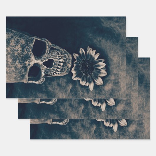 Skull Sunflower Cyanotype Gothic Inpakpapier Vel (Set)