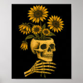Skull Sunflowers Gothic Goth Creepy Cute Floral Poster (Voorkant)