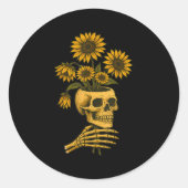 Skull Sunflowers Gothic Goth Creepy Cute Floral Ronde Sticker (Voorkant)