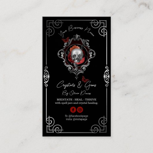 Skull Tarot Design Black Visitekaartje (Voorkant)