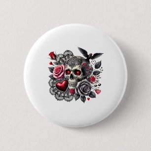 Skull Tattoo Crow Hearts Gotische Valentijnse occu Ronde Button 5,7 Cm