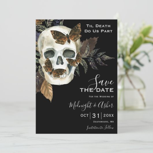 Skull Til Death Do ons Part Save the Date Kaart (Staand voorkant)