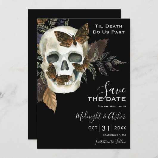 Skull Til Death Do ons Part Save the Date Kaart (Voorkant / Achterkant)