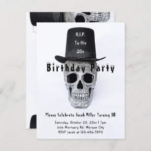 Skull Top Hat Black White RIP naar zijn twintig Uitnodiging Briefkaart