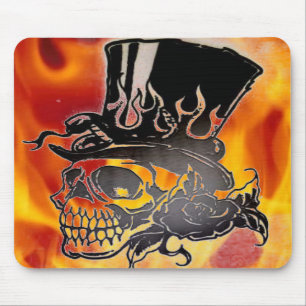 Skull Top Hat Flames & Rozen Mousepad Muismat