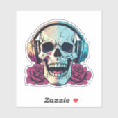 Skull Wearing Hoofdtelefoon met Rozen Waterdicht Sticker (Vel)
