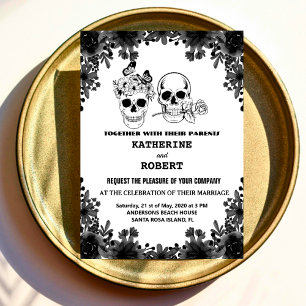 Skull Wedding Halloween Sugar Gothic Floral Kaart