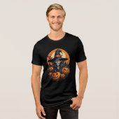 Skull Witch with Pumpkins Halloween Art Tri-Blend Shirt (Voorkant volledig)