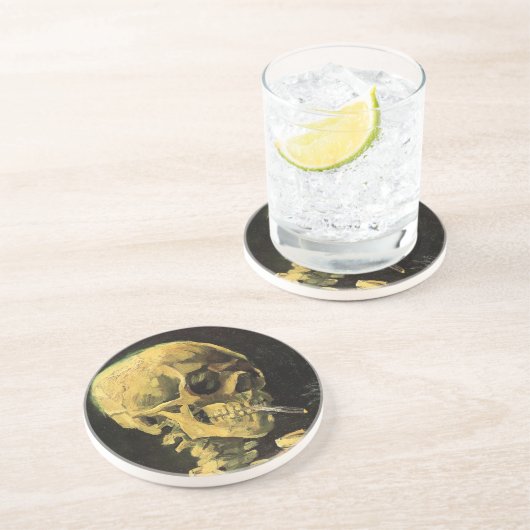 Skull with Burning Cigarette by Vincent van Gogh Zandsteen Onderzetter (Zijkant)