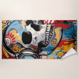 Skull With Headphones Urban Music Art Strandlaken