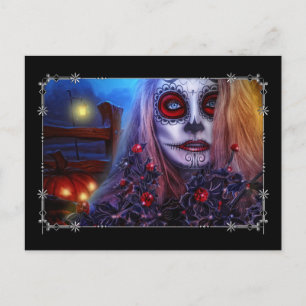 Skull Woman and Black Holly Briefkaart