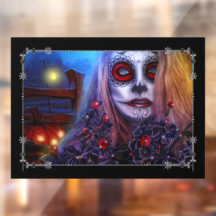 Skull Woman and Black Holly Raamsticker