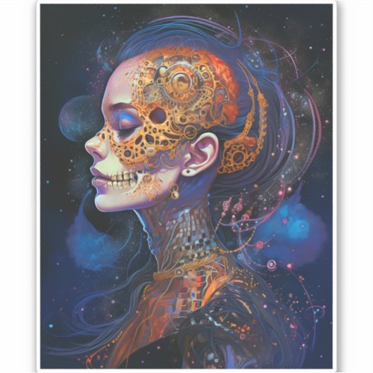 Skull Woman Surreal Art Sticker (Voorkant)
