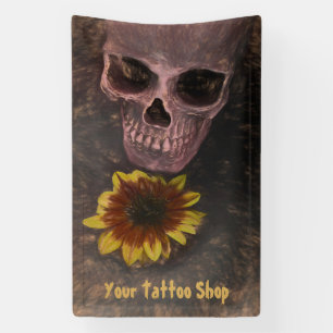 Skull Yellow Sunflower Gothic Sepia Sketch Spandoek