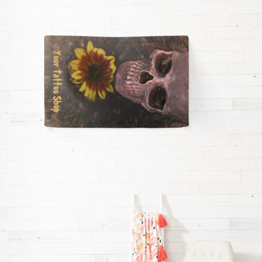 Skull Yellow Sunflower Gothic Sepia Sketch Spandoek (Insitu)
