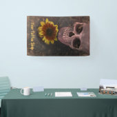 Skull Yellow Sunflower Gothic Sepia Sketch Spandoek (Beurs)