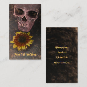 Skull Yellow Sunflower Gothic  Sepia Sketch Visitekaartje