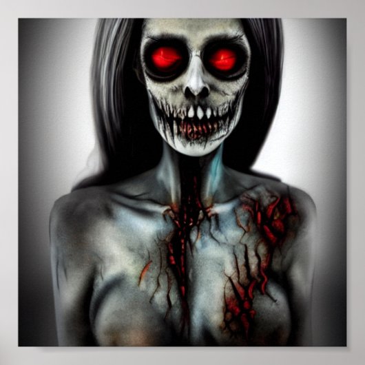Skull Zombie Witch Spooky Eyes Woman Poster (Voorkant)