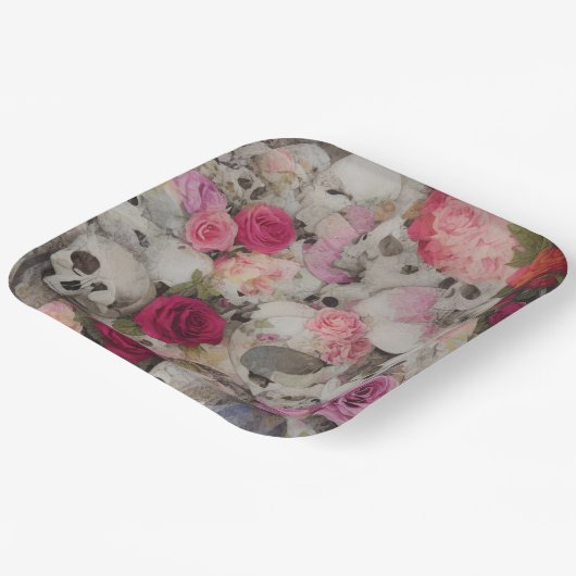 Skullen en Rozen Papieren Bordje (Gebogen)