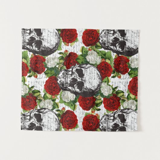 Skullen en Rozen Wandkleed (Voorkant (horizontaal))