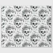Skulls and Mushrooms Halloween cute spooky pattern Cadeaupapier (Vlak)