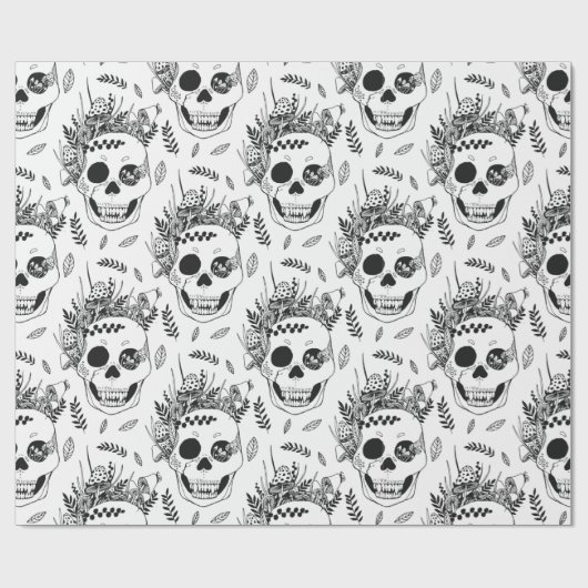Skulls and Mushrooms Halloween cute spooky pattern Cadeaupapier (Vlak)