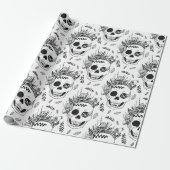 Skulls and Mushrooms Halloween cute spooky pattern Cadeaupapier (Uitgerold)