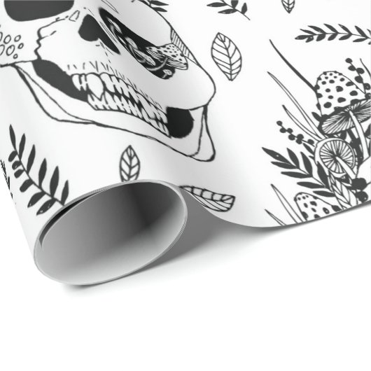Skulls and Mushrooms Halloween cute spooky pattern Cadeaupapier (Rol Hoek)