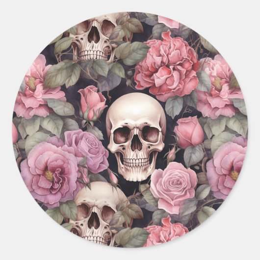 Skulls and roses ronde sticker (Voorkant)