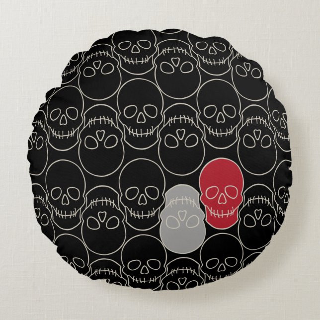 Skulls - Bat Black en Bone White Rond Kussen (Voorkant)